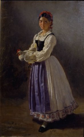 Figura di donna con una gallina fra le mani